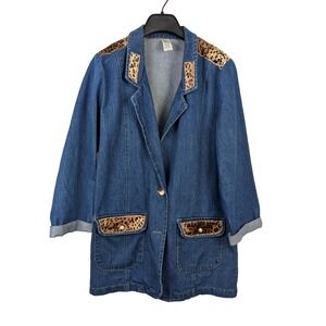 Vintage Unbranded Denim Jacket Leopard Print & Gold Accents